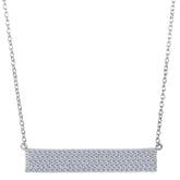 Sterling Silver Wide Rectangle Bar Pendant CZ Necklace, 18" fine designer jewelry for men and women